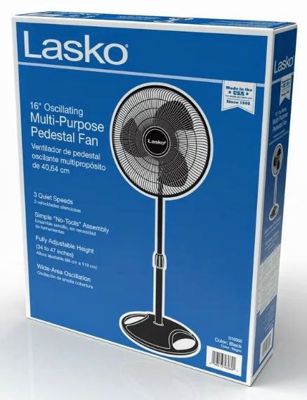 Lasko 16" Adjustable Pedestal 3-Speed Fan